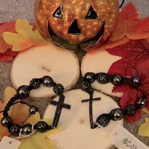 BLACK RHINESTONE CROSS BRACELET